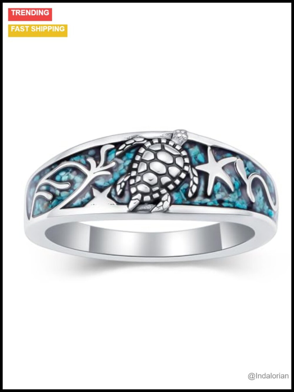 925 Sterling Silver Turquoise Turtle Ring Size 7 Boho Statement Jewelry Gift